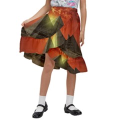 Pyramids Egypt Monument Landmark Sunrise Sunset Egyptian Kids  Ruffle Flared Wrap Midi Skirt