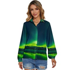 Iceland Aurora Borealis Women s Long Sleeve Button Up Shirt
