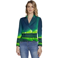 Iceland Aurora Borealis Women s Long Sleeve Revers Collar Cropped Jacket
