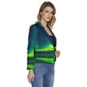 Iceland Aurora Borealis Women s Long Sleeve Revers Collar Cropped Jacket View3