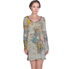 Vintage World Map Long Sleeve Nightdress