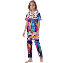 Wild Cat Kids  Satin Short Sleeve Pajamas Set