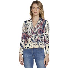 Paisley Print Musical Notes8 Women s Long Sleeve Revers Collar Cropped Jacket
