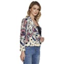 Paisley Print Musical Notes8 Women s Long Sleeve Revers Collar Cropped Jacket View3