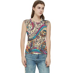 Paisley Print Musical Notes Women s Raglan Cap Sleeve T-shirt