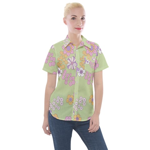 Pattern Background Vintage Floral Women s Short Sleeve Pocket Shirt by Ndabl3x