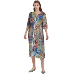Paper Scattered Vintage Women s Cotton 3/4 Sleeve Nightgown