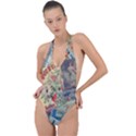 Paper Scattered Vintage Backless Halter One Piece Swimsuit View1