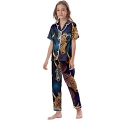 Pattern With Horses Kids  Satin Short Sleeve Pajamas Set