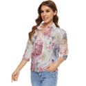 Pastel Rose  Flower Blue Pink White Women s Quarter Sleeve Pocket Shirt View3
