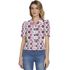 Pattern Seamless Design Decorative Puffed Short Sleeve Button Up Jacket