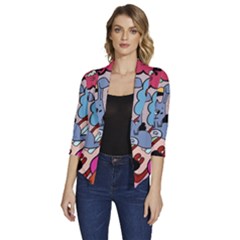 Graffiti Monster Street Theme Women s Draped Front 3/4 Sleeve Shawl Collar Jacket