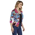 Graffiti Monster Street Theme Women s Draped Front 3/4 Sleeve Shawl Collar Jacket View3