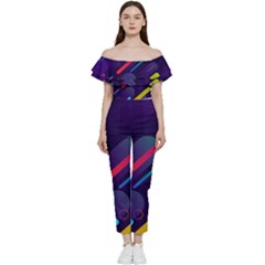 Colorful Abstract Background Bardot Ruffle Jumpsuit