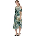 Vintage Retro Flowers Leaves Foliage Plants Cold Shoulder Loose Fit Dress With Pockets View2