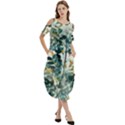 Vintage Retro Flowers Leaves Foliage Plants Cold Shoulder Loose Fit Dress With Pockets View3