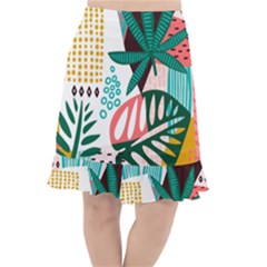 Abstract Seamless Pattern With Tropical Leaves Fishtail Chiffon Skirt
