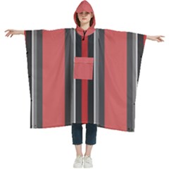 Rosa Grau Streifen Women s Hooded Rain Ponchos