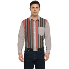Rosa Grau Streifen Men s Long Sleeve Pocket Shirt 