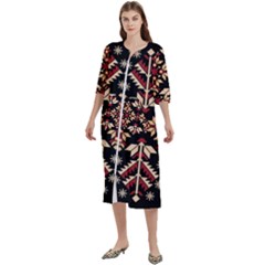 Vector Illustration Of Ukrainian Folk Seamless Pattern Ethnic Ornament Border Element Traditional Women s Cotton 3/4 Sleeve Nightgown