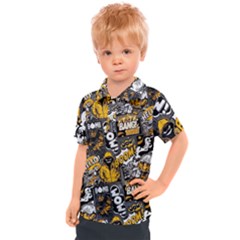 Boom Bang Art Crazy Drawing Graffiti Hello Retro Sayings Yellow Kids  Polo T-shirt