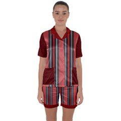 Dunkelrot4 Rosa Grau Streifen Dunkelrot3 Satin Short Sleeve Pajamas Set