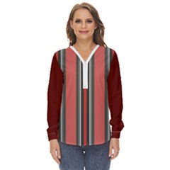 Dunkelrot4 Rosa Grau Streifen Dunkelrot3 Zip Up Long Sleeve Blouse