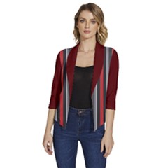 Dunkelrot4 Rosa Grau Streifen Dunkelrot3 Women s Draped Front 3/4 Sleeve Shawl Collar Jacket