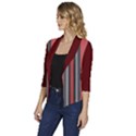 Dunkelrot4 Rosa Grau Streifen Dunkelrot3 Women s Draped Front 3/4 Sleeve Shawl Collar Jacket View2