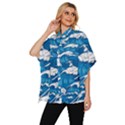 Storm Waves Seamless Pattern Raging Ocean Water Sea Wave Vintage Japanese Storms Print Illustration Women s Batwing Button Up Shirt View2