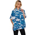 Storm Waves Seamless Pattern Raging Ocean Water Sea Wave Vintage Japanese Storms Print Illustration Women s Batwing Button Up Shirt View3