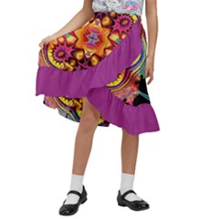 Pink Florales Muster Kids  Ruffle Flared Wrap Midi Skirt