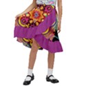 pink florales muster Kids  Ruffle Flared Wrap Midi Skirt View1