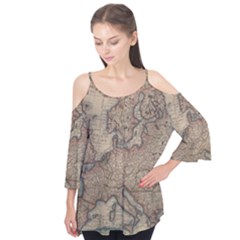 Old Vintage Classic Map Of Europe Flutter Sleeve T-shirt
