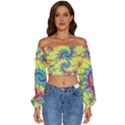 Fractal Spiral Abstract Background Vortex Yellow Long Sleeve Crinkled Weave Crop Top View1