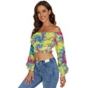 Fractal Spiral Abstract Background Vortex Yellow Long Sleeve Crinkled Weave Crop Top View2