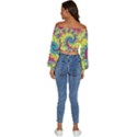Fractal Spiral Abstract Background Vortex Yellow Long Sleeve Crinkled Weave Crop Top View4
