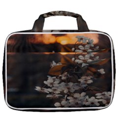 White Flower Travel Toiletry Bag With Hanging Hook
