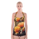 Yellow Butterfly Flower Boyleg Halter Swimsuit  View1