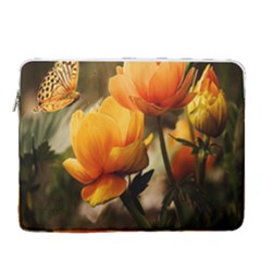 Yellow Butterfly Flower 15  Vertical Laptop Sleeve Case With Pocket