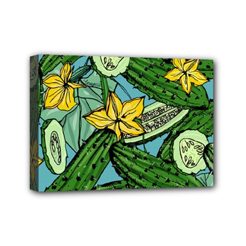 Seamless Pattern With Cucumber Slice Flower Colorful Hand Drawn Background With Vegetables Wallpaper Mini Canvas 7  X 5  (stretched)