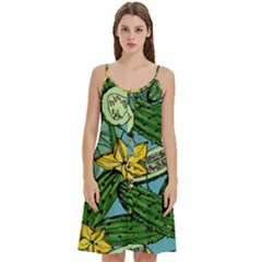 Seamless Pattern With Cucumber Slice Flower Colorful Hand Drawn Background With Vegetables Wallpaper Women s Spaghetti Strap Pullover Cami Dress