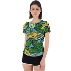 Seamless Pattern With Cucumber Slice Flower Colorful Hand Drawn Background With Vegetables Wallpaper Back Cut Out Sport T-shirt