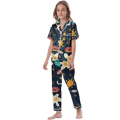 Seamless-pattern-with-breakfast-symbols-morning-coffee Kids  Satin Short Sleeve Pajamas Set