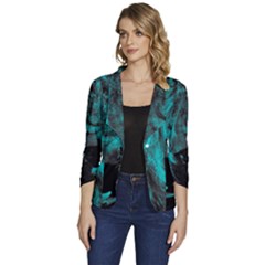 Angry Male Lion Predator Carnivore Women s One-button 3/4 Sleeve Short Jacket