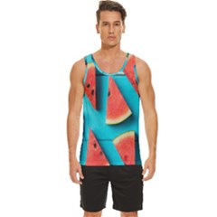 Watermelon Blue Background Men s Wide Collar Tank Top