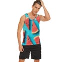 Watermelon Blue Background Men s Wide Collar Tank Top View3