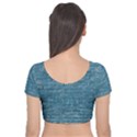 White And Blue Brick Wall Velvet Short Sleeve Crop Top  View2