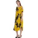 Yellow Regal Filagree Pattern Cold Shoulder Loose Fit Dress With Pockets View2
