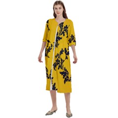 Yellow Regal Filagree Pattern Women s Cotton 3/4 Sleeve Nightgown